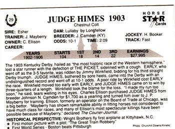 1991 Horse Star Kentucky Derby #29 Judge Himes Back
